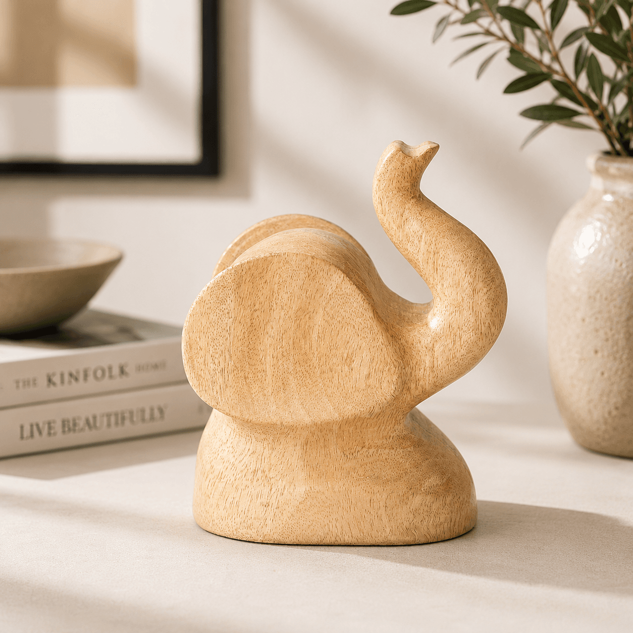 Handcrafted Wooden Elephant Table Decor