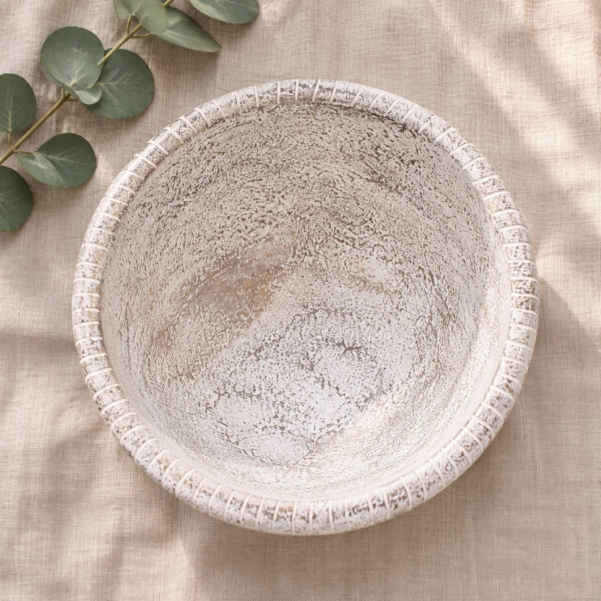 Diwali Serving Set — 2 Mango Wood Dough Bowls + White Distressed Bowl view 6