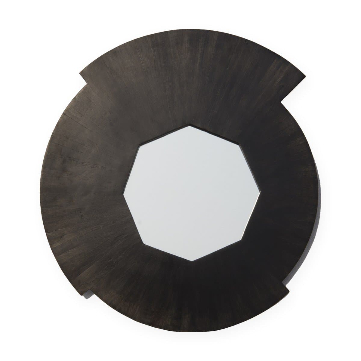 Mango Wood Round Wall Mirror with Heptagon Glass view 2