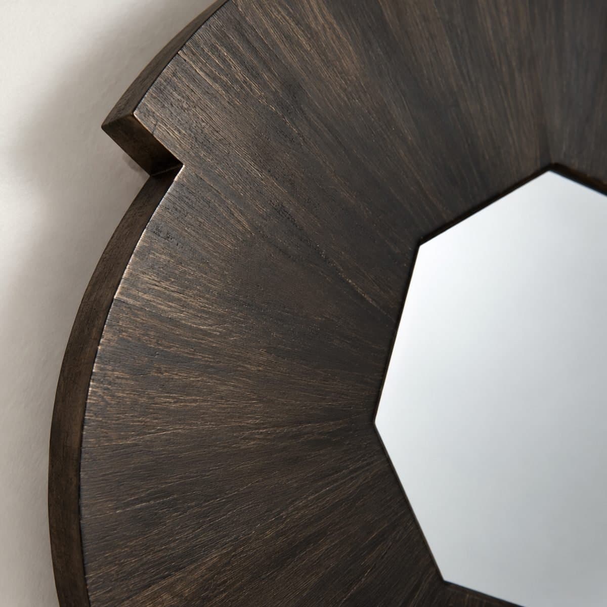Mango Wood Round Wall Mirror with Heptagon Glass view 4
