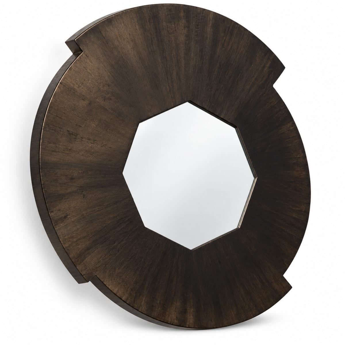 Mango Wood Round Wall Mirror with Heptagon Glass view 6
