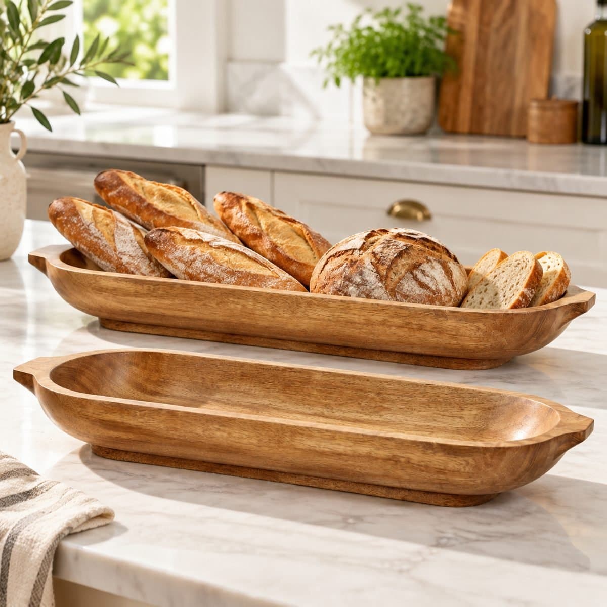 Mango Wood Oval Dough Bowl Set of 2 view 5
