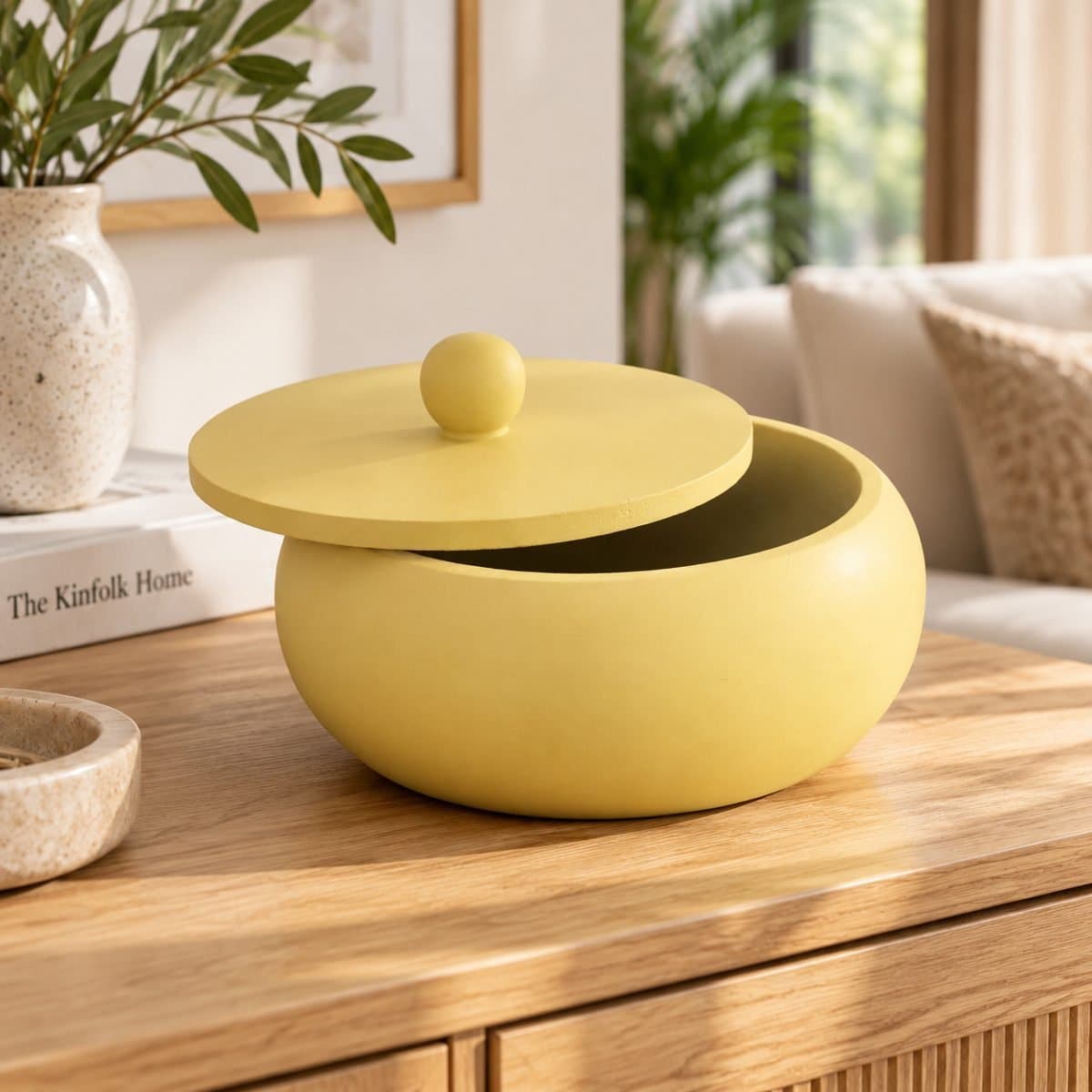 Mango Wood Pastel Yellow Lidded Box view 3