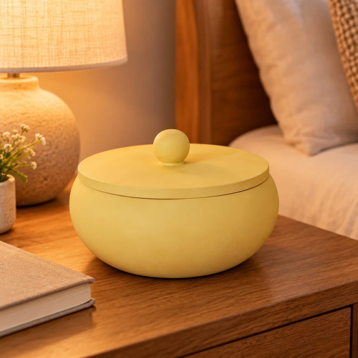 Mango Wood Pastel Yellow Lidded Box view 5