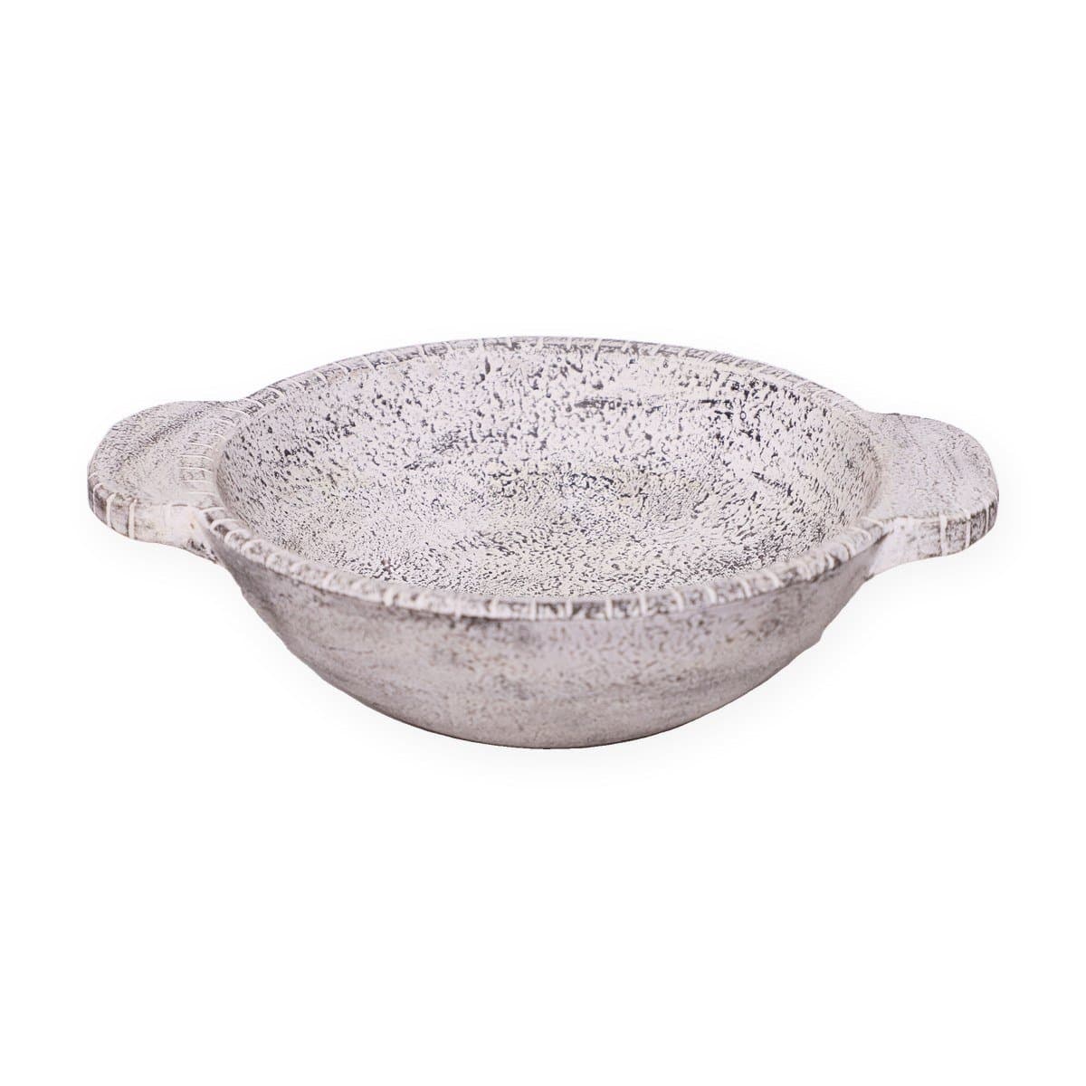 Mango Wood White Distressed Bowl with Handles view 2