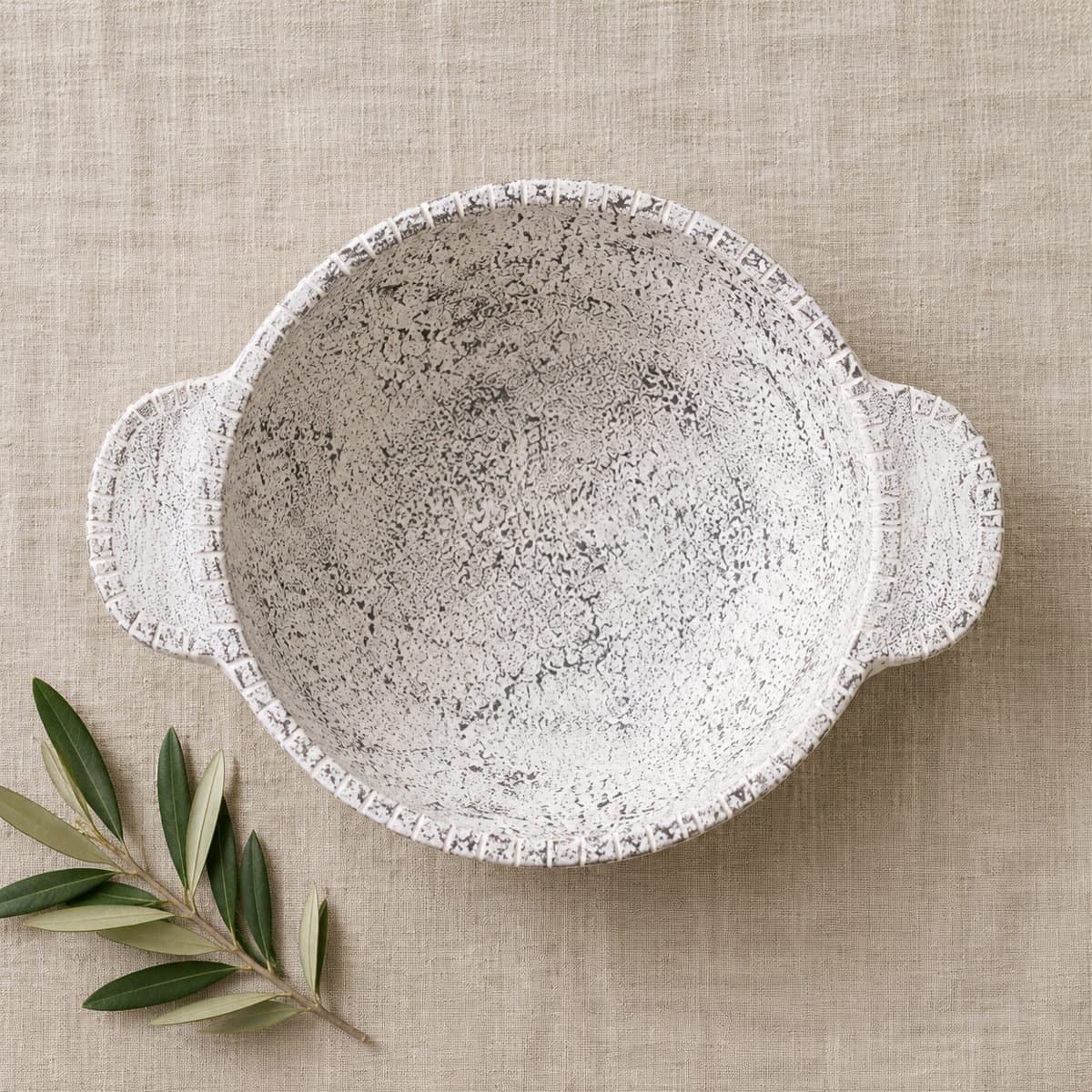 Mango Wood White Distressed Bowl with Handles view 3