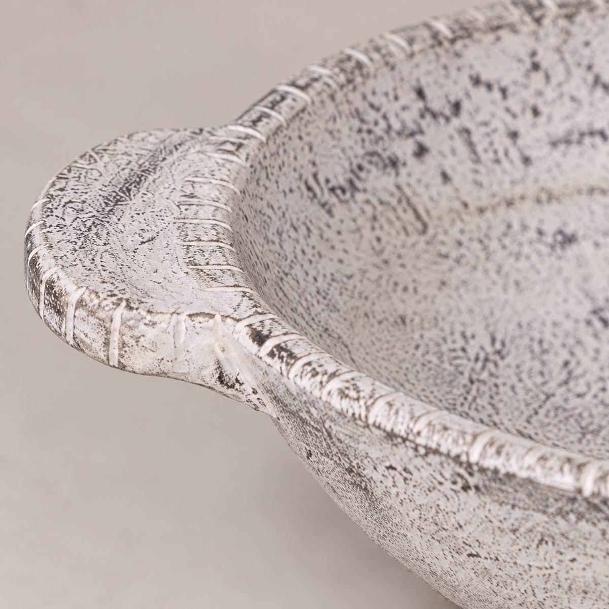 Mango Wood White Distressed Bowl with Handles view 4
