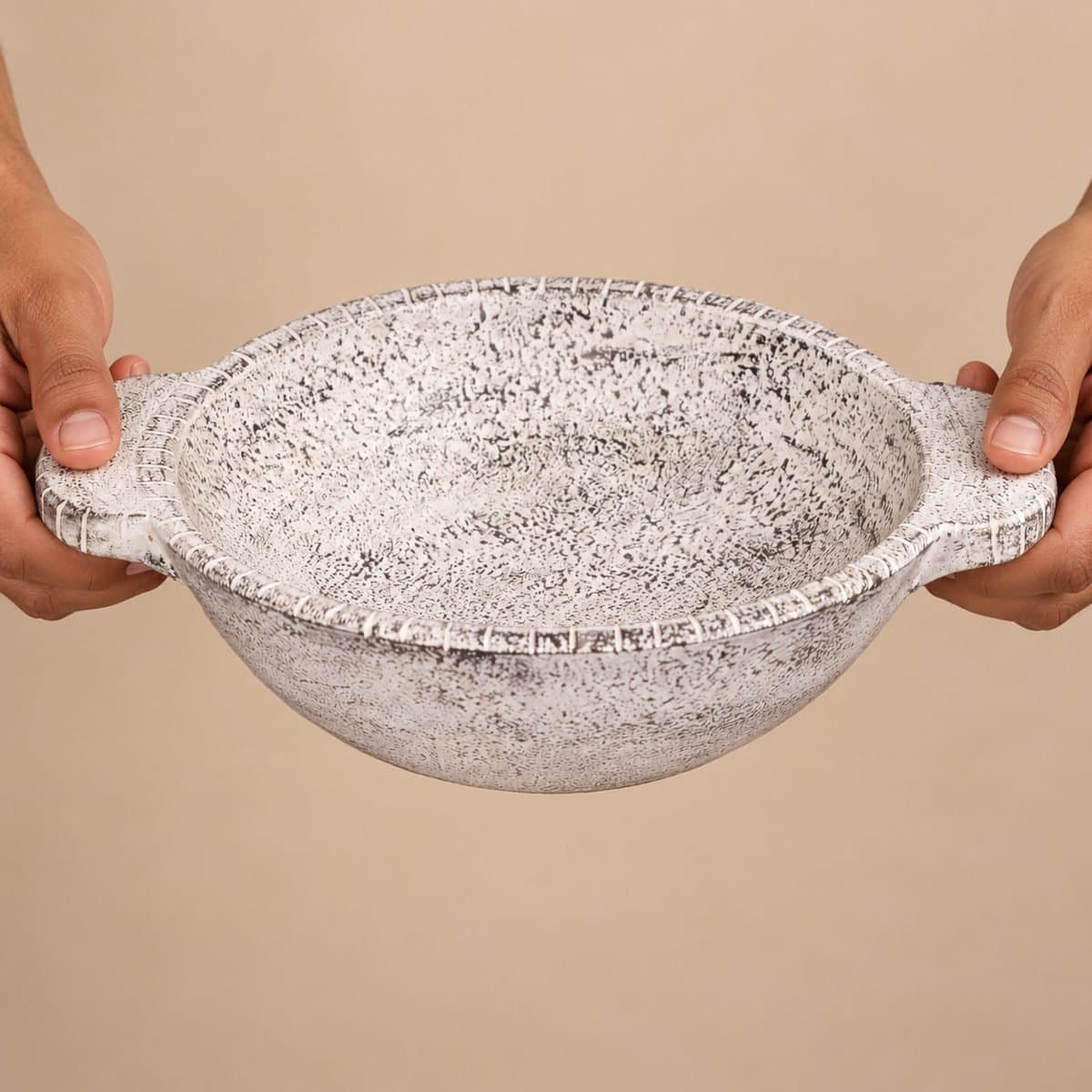 Mango Wood White Distressed Bowl with Handles view 6