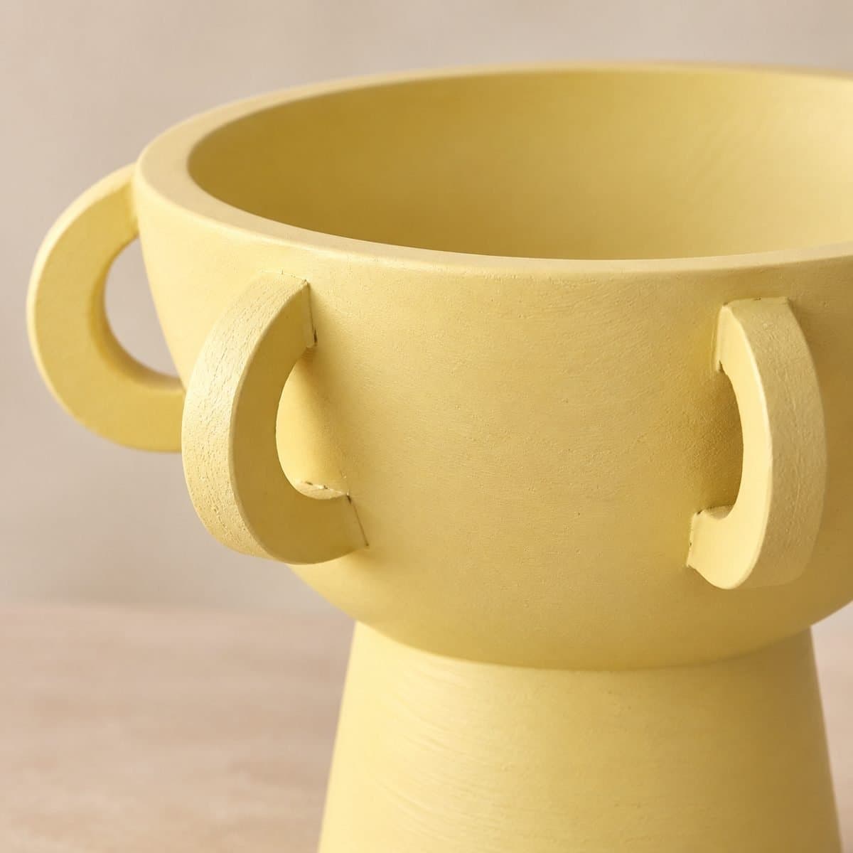 Mango Wood Yellow Pedestal Bowl with Handles view 5