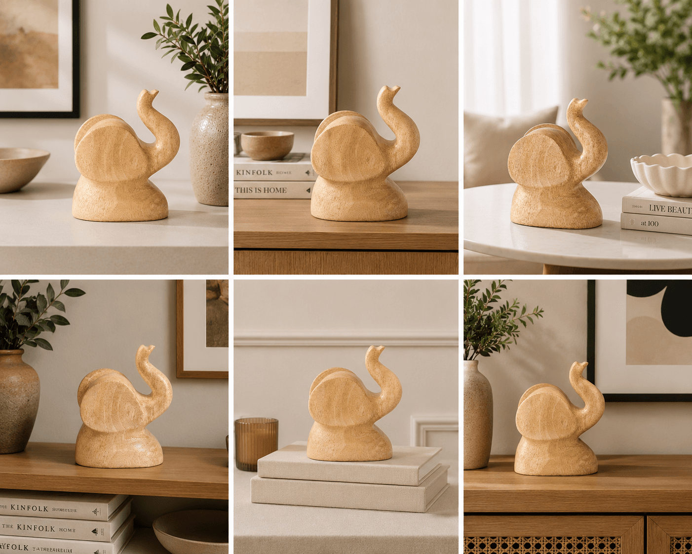 Handcrafted Wooden Elephant Table Decor view 3